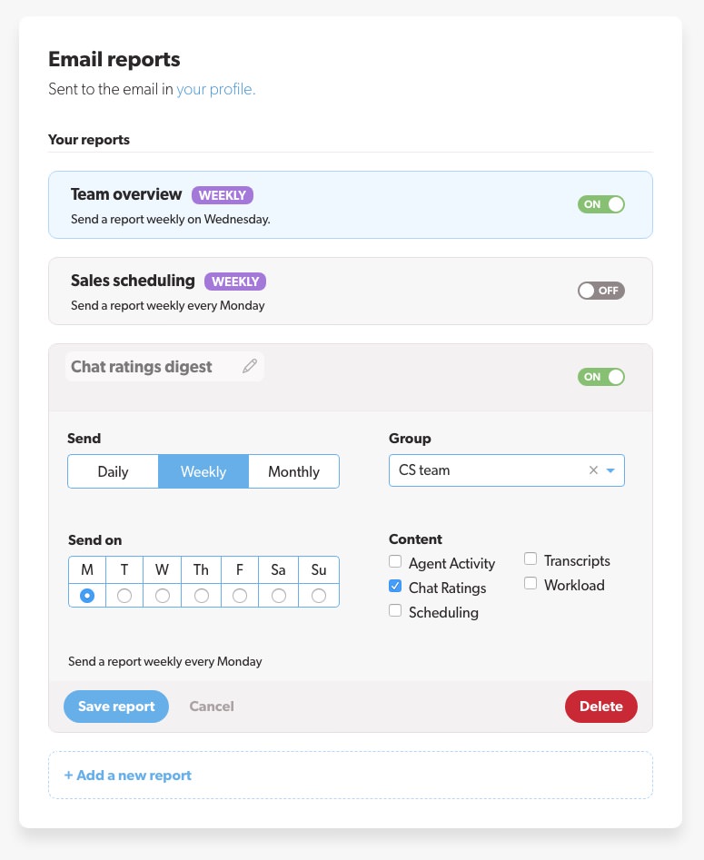 Automated email reports screenshot