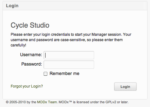 login screen